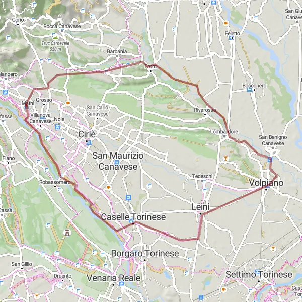 Karttaminiaatyyri "Maastopyöräily Barbanian ympäri" pyöräilyinspiraatiosta alueella Piemonte, Italy. Luotu Tarmacs.app pyöräilyreittisuunnittelijalla