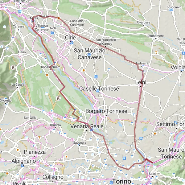 Miniatua del mapa de inspiración ciclista "Ruta de Grava a través de Piemonte" en Piemonte, Italy. Generado por Tarmacs.app planificador de rutas ciclistas