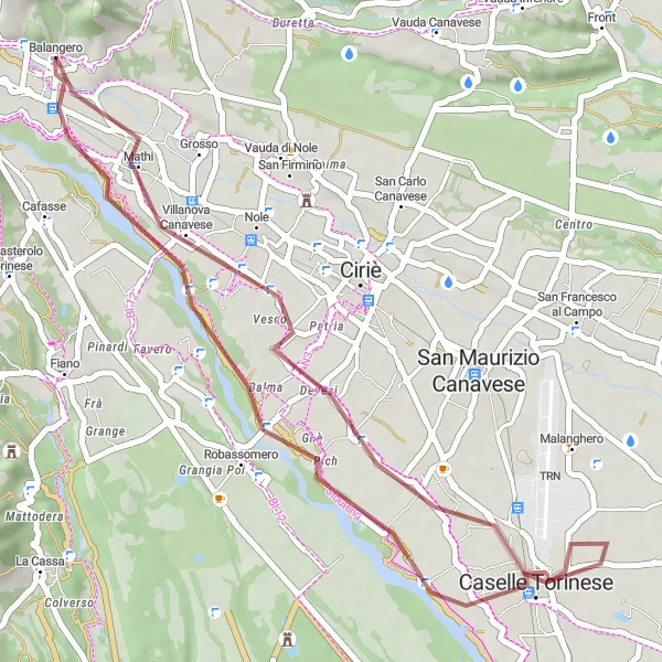 Miniaturní mapa "Gravel cycling adventure around Balangero" inspirace pro cyklisty v oblasti Piemonte, Italy. Vytvořeno pomocí plánovače tras Tarmacs.app