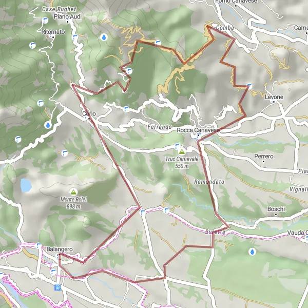 Kartminiatyr av "Grusvei Eventyr i Piemonte" sykkelinspirasjon i Piemonte, Italy. Generert av Tarmacs.app sykkelrutoplanlegger