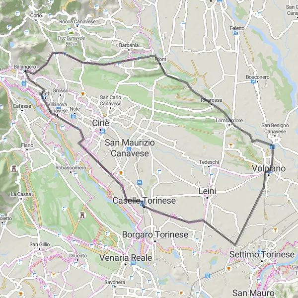 Kartminiatyr av "Bussoleno og Caselle Torinese sykkeltur" sykkelinspirasjon i Piemonte, Italy. Generert av Tarmacs.app sykkelrutoplanlegger