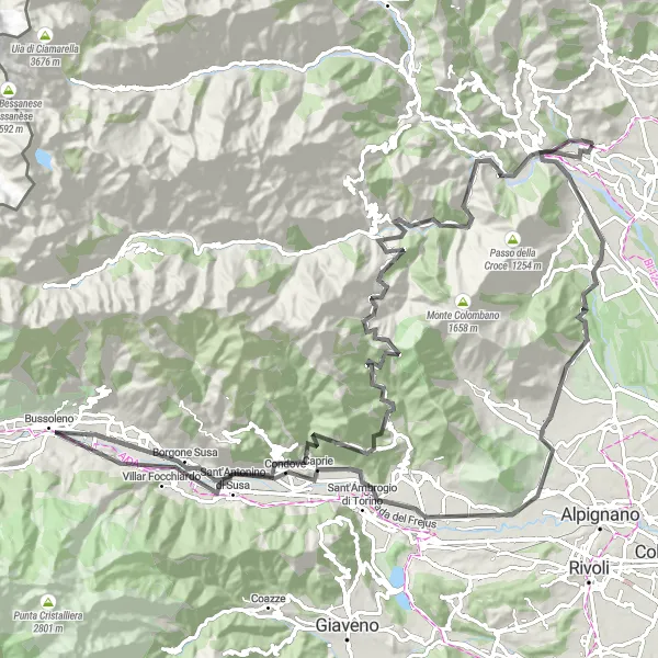 Miniaturní mapa "Challenging Road Cycling Circuit" inspirace pro cyklisty v oblasti Piemonte, Italy. Vytvořeno pomocí plánovače tras Tarmacs.app