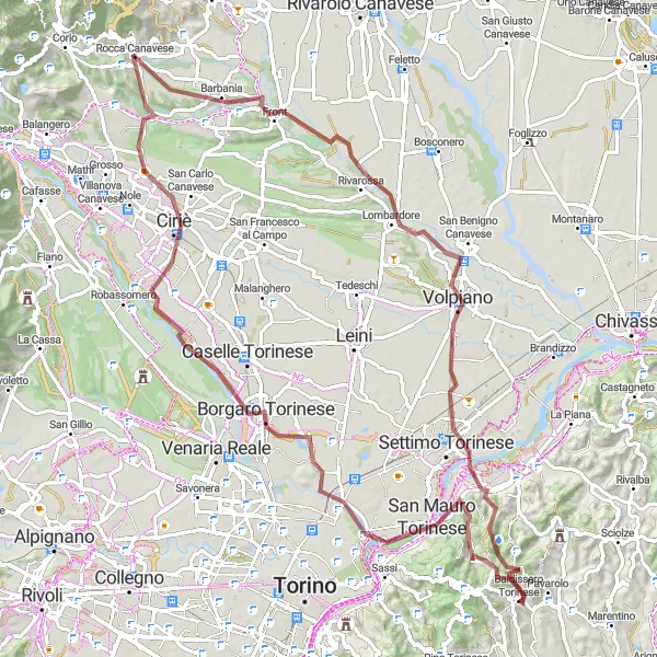 Miniaturekort af cykelinspirationen "Udfordrende grusvejscykelrute i Piemonte" i Piemonte, Italy. Genereret af Tarmacs.app cykelruteplanlægger