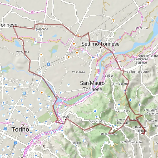 Miniaturekort af cykelinspirationen "Grusvejscykelrute gennem Piemonte" i Piemonte, Italy. Genereret af Tarmacs.app cykelruteplanlægger