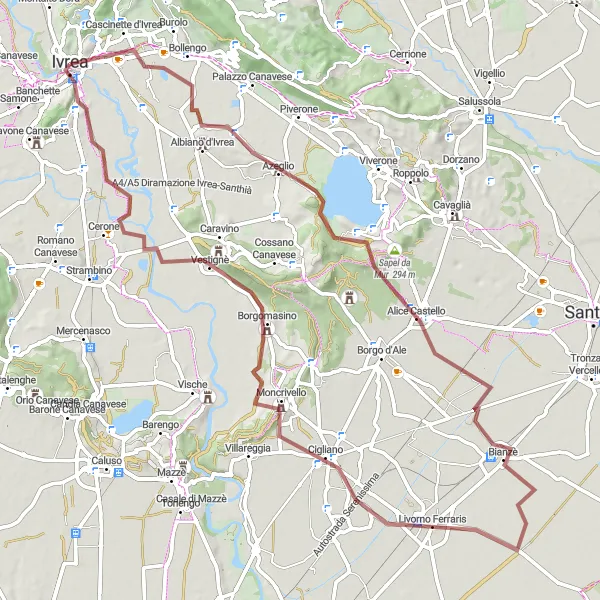 Karten-Miniaturansicht der Radinspiration "Erlebnisreiche Route nach San Bernardo d'Ivrea" in Piemonte, Italy. Erstellt vom Tarmacs.app-Routenplaner für Radtouren