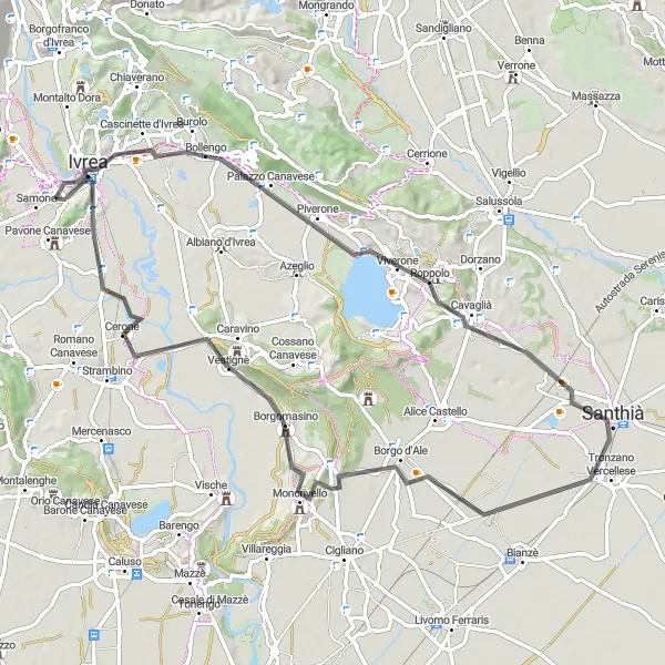 Miniaturní mapa "Krásy venkovského Piemontu" inspirace pro cyklisty v oblasti Piemonte, Italy. Vytvořeno pomocí plánovače tras Tarmacs.app