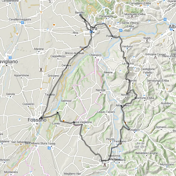 Miniaturní mapa "Okruh kolem Bandita" inspirace pro cyklisty v oblasti Piemonte, Italy. Vytvořeno pomocí plánovače tras Tarmacs.app