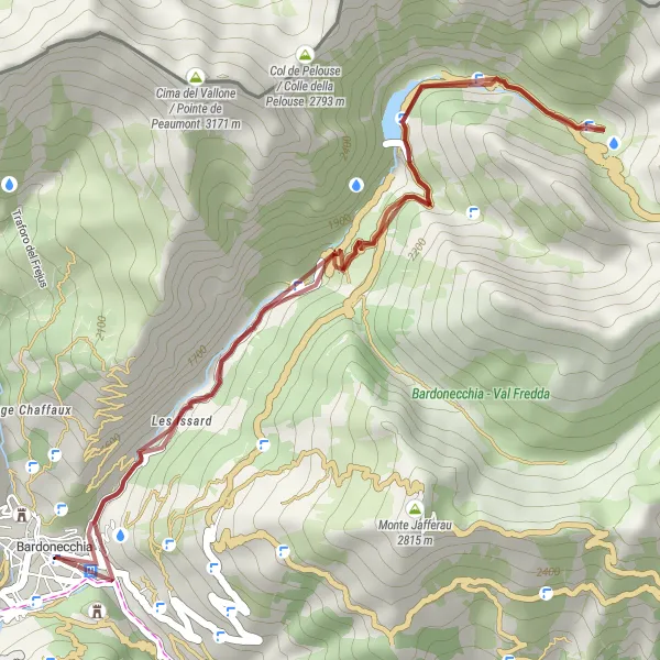 Kartminiatyr av "Grusväg till Rochemolles" cykelinspiration i Piemonte, Italy. Genererad av Tarmacs.app cykelruttplanerare