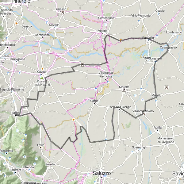 Miniatuurkaart van de fietsinspiratie "Rondrit langs Rocca di Cavour" in Piemonte, Italy. Gemaakt door de Tarmacs.app fietsrouteplanner