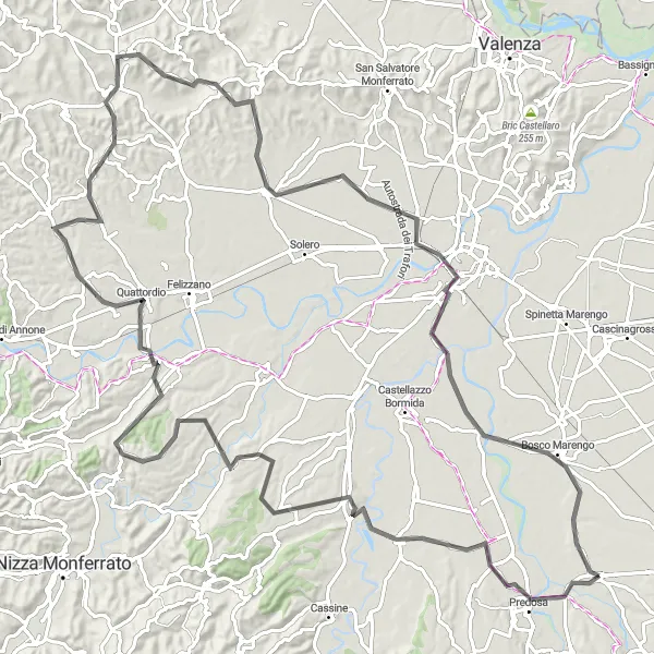 Map miniature of "Cycling Adventure to Alessandria" cycling inspiration in Piemonte, Italy. Generated by Tarmacs.app cycling route planner