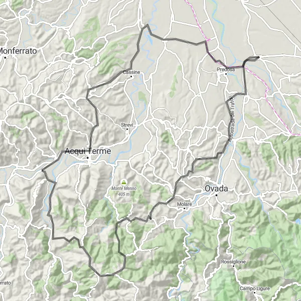 Kartminiatyr av "Unik Road Cycling Route fra Basaluzzo" sykkelinspirasjon i Piemonte, Italy. Generert av Tarmacs.app sykkelrutoplanlegger