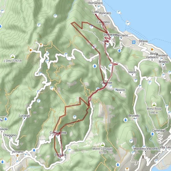 Miniatua del mapa de inspiración ciclista "Ruta de Grava Campino - Monte Falò" en Piemonte, Italy. Generado por Tarmacs.app planificador de rutas ciclistas