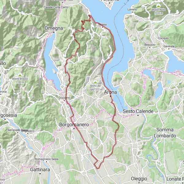 Mapa miniatúra "Gravel okolo Lago Maggiore" cyklistická inšpirácia v Piemonte, Italy. Vygenerované cyklistickým plánovačom trás Tarmacs.app