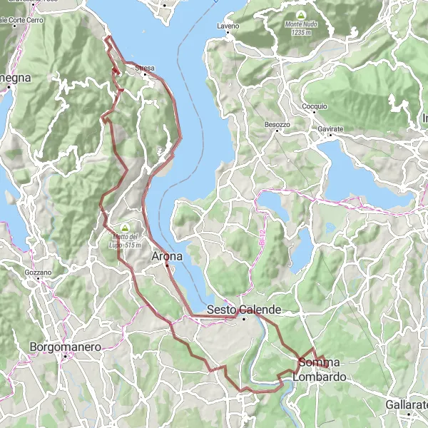 Miniaturní mapa "Cyklistická výzva po hliněných cestách" inspirace pro cyklisty v oblasti Piemonte, Italy. Vytvořeno pomocí plánovače tras Tarmacs.app