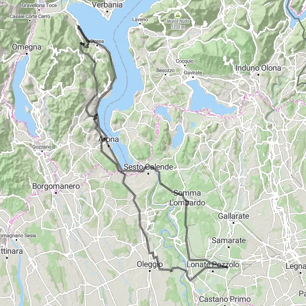 Map miniature of "The Panoramic Route of Baveno" cycling inspiration in Piemonte, Italy. Generated by Tarmacs.app cycling route planner