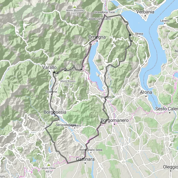 Kartminiatyr av "Utmanande Landsvägscykling i Baveno-området" cykelinspiration i Piemonte, Italy. Genererad av Tarmacs.app cykelruttplanerare