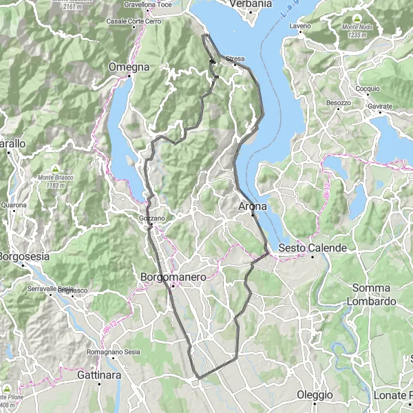 Map miniature of "Circuito dei Laghi" cycling inspiration in Piemonte, Italy. Generated by Tarmacs.app cycling route planner