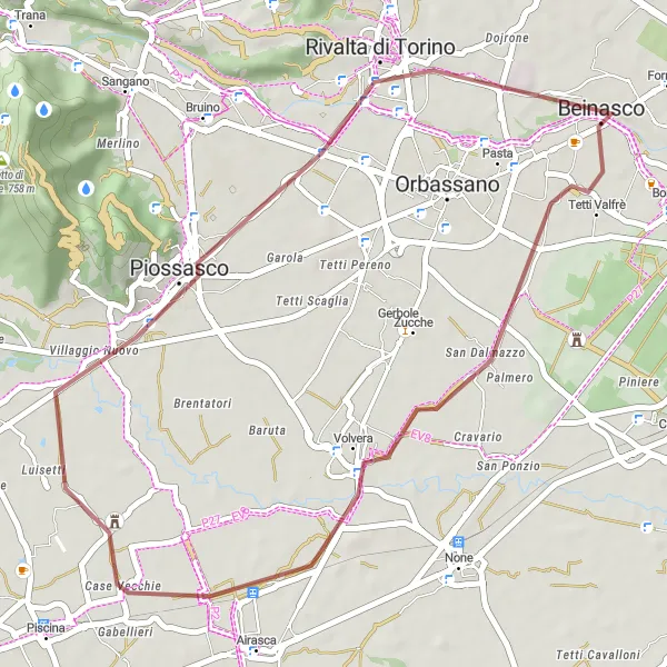 Miniaturní mapa "Gravel Cyklotrasa okolo Beinasco" inspirace pro cyklisty v oblasti Piemonte, Italy. Vytvořeno pomocí plánovače tras Tarmacs.app