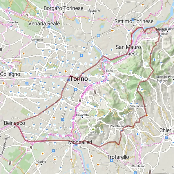 Kartminiatyr av "Grusvei rundtur fra Beinasco til Torino" sykkelinspirasjon i Piemonte, Italy. Generert av Tarmacs.app sykkelrutoplanlegger