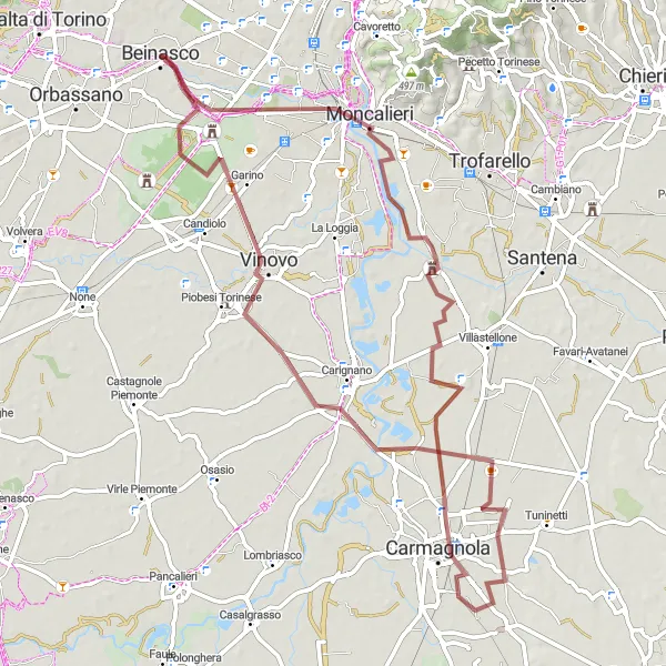 Miniatuurkaart van de fietsinspiratie "Gravel Avontuur rond Beinasco" in Piemonte, Italy. Gemaakt door de Tarmacs.app fietsrouteplanner