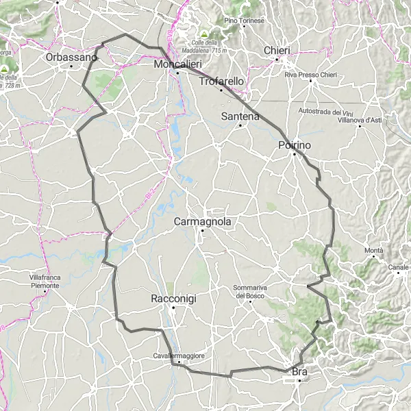 Miniatura della mappa di ispirazione al ciclismo "Esplorazione in bicicletta delle campagne piemontesi" nella regione di Piemonte, Italy. Generata da Tarmacs.app, pianificatore di rotte ciclistiche