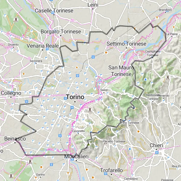 Miniatuurkaart van de fietsinspiratie "Road Avontuur rond Beinasco" in Piemonte, Italy. Gemaakt door de Tarmacs.app fietsrouteplanner