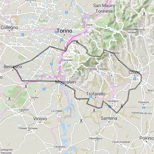 Miniaturní mapa "Okruh kolem Beinasca a Piemonte" inspirace pro cyklisty v oblasti Piemonte, Italy. Vytvořeno pomocí plánovače tras Tarmacs.app