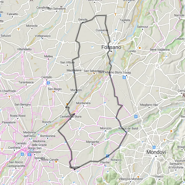 Kartminiatyr av "Vägcykling från Beinette till Pianfei" cykelinspiration i Piemonte, Italy. Genererad av Tarmacs.app cykelruttplanerare