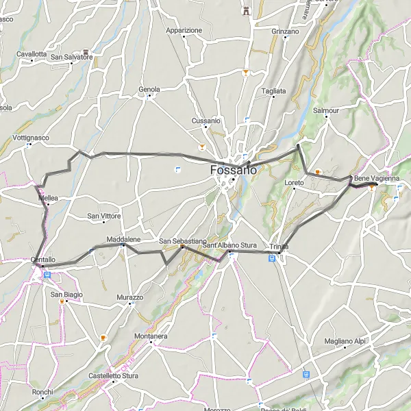 Miniatura mapy "Przejażdżka przez malownicze wsie Piemontu" - trasy rowerowej w Piemonte, Italy. Wygenerowane przez planer tras rowerowych Tarmacs.app