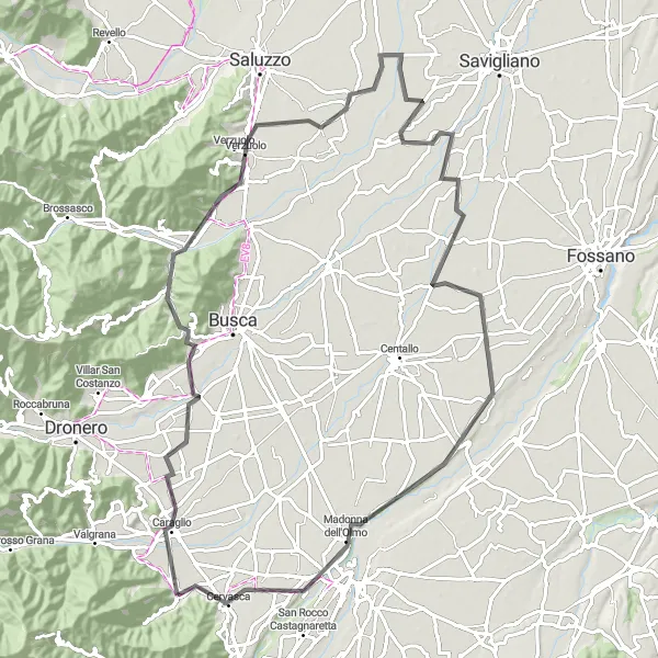 Miniatura mapy "Trasa rowerowa Caraglio - Bernezzo - Rossana" - trasy rowerowej w Piemonte, Italy. Wygenerowane przez planer tras rowerowych Tarmacs.app