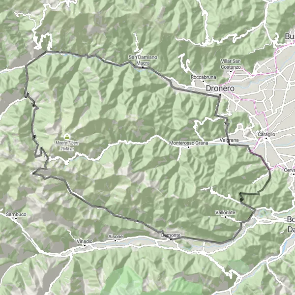 Miniatuurkaart van de fietsinspiratie "Uitdagende fietstocht door de bergen" in Piemonte, Italy. Gemaakt door de Tarmacs.app fietsrouteplanner