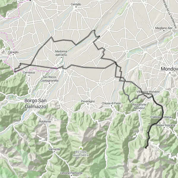 Map miniature of "The Majestic Passatore" cycling inspiration in Piemonte, Italy. Generated by Tarmacs.app cycling route planner