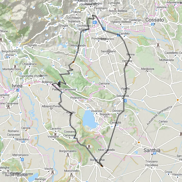 Map miniature of "Biella to Occhieppo Inferiore Loop" cycling inspiration in Piemonte, Italy. Generated by Tarmacs.app cycling route planner