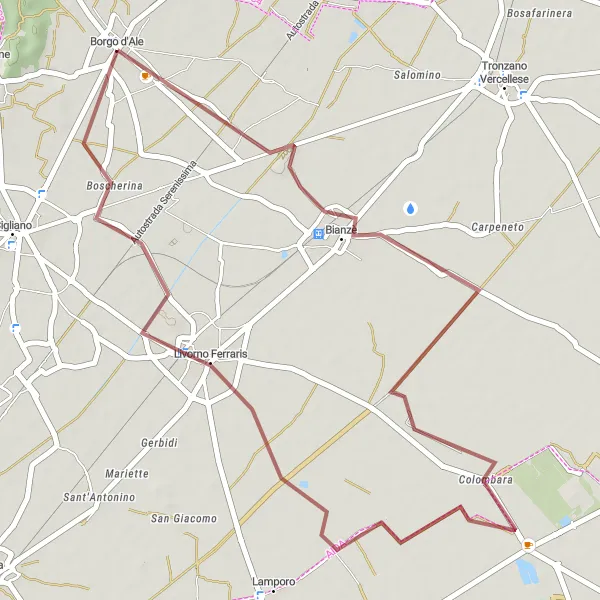 Map miniature of "Borgo d'Ale - Borgo d'Ale loop (Gravel)" cycling inspiration in Piemonte, Italy. Generated by Tarmacs.app cycling route planner