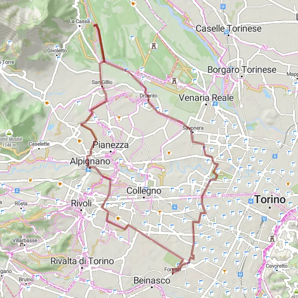 Miniatua del mapa de inspiración ciclista "Ruta por caminos de grava desde Borgo Melano" en Piemonte, Italy. Generado por Tarmacs.app planificador de rutas ciclistas