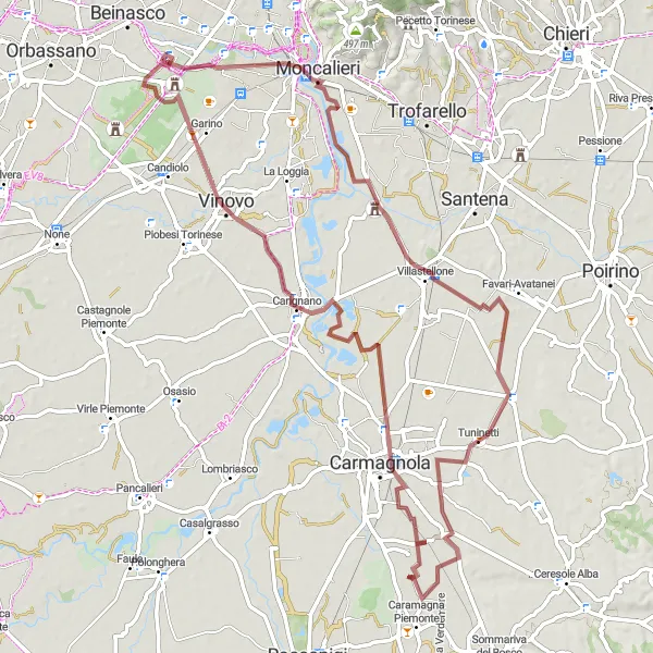 Miniatura della mappa di ispirazione al ciclismo "Esplorazione dei castelli del Piemonte" nella regione di Piemonte, Italy. Generata da Tarmacs.app, pianificatore di rotte ciclistiche