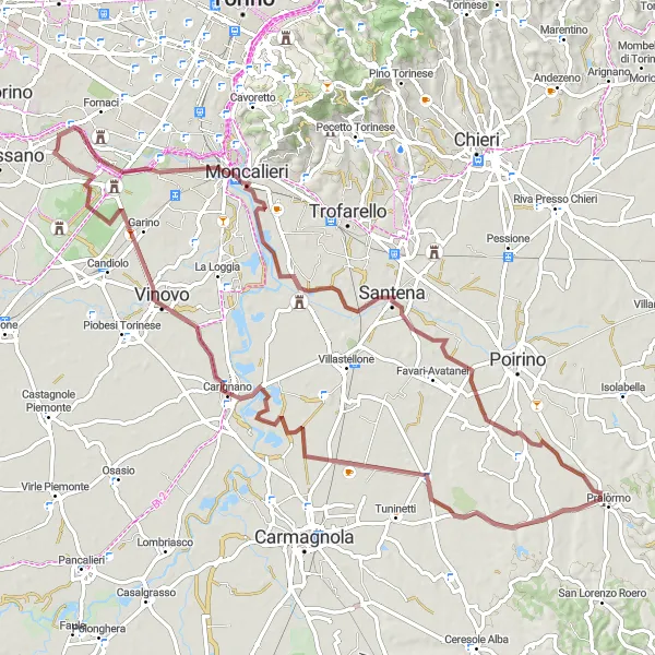 Mapa miniatúra "Zážitok z grélovej cesty" cyklistická inšpirácia v Piemonte, Italy. Vygenerované cyklistickým plánovačom trás Tarmacs.app