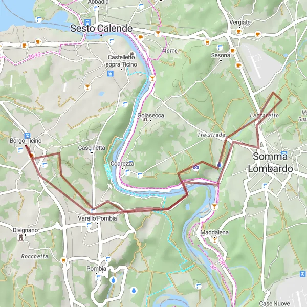 Miniature de la carte de l'inspiration cycliste "Boucle Paysagère autour de Borgo Ticino" dans la Piemonte, Italy. Générée par le planificateur d'itinéraire cycliste Tarmacs.app