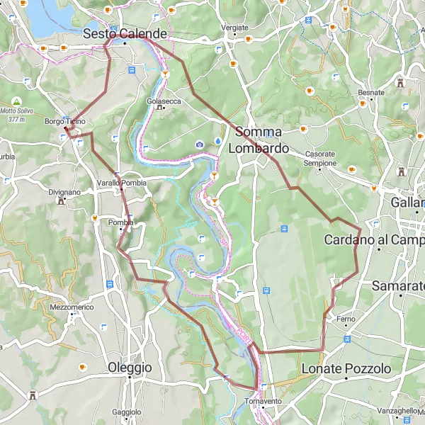 Miniatura mapy "Trasa Gravel na Sesto Calende i Marano Ticino" - trasy rowerowej w Piemonte, Italy. Wygenerowane przez planer tras rowerowych Tarmacs.app