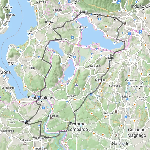 Map miniature of "The Lakeside Loop" cycling inspiration in Piemonte, Italy. Generated by Tarmacs.app cycling route planner