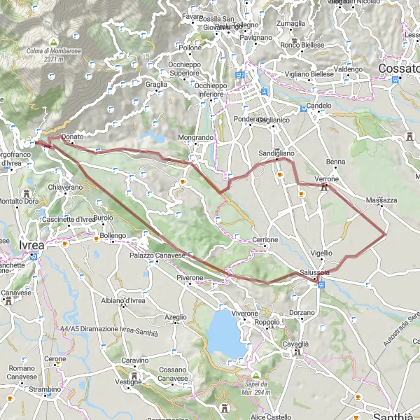 Miniatuurkaart van de fietsinspiratie "Gravelrit naar Andrate en Vigellio" in Piemonte, Italy. Gemaakt door de Tarmacs.app fietsrouteplanner