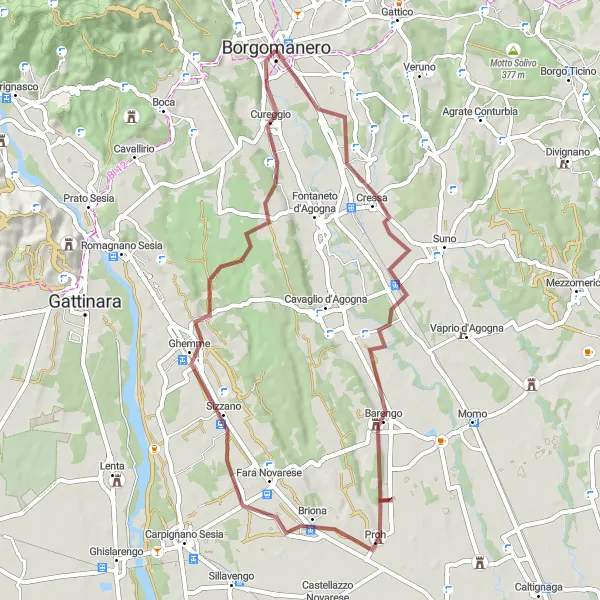 Miniatua del mapa de inspiración ciclista "Ruta Borgomanero - Marzalesco - Ghemme" en Piemonte, Italy. Generado por Tarmacs.app planificador de rutas ciclistas