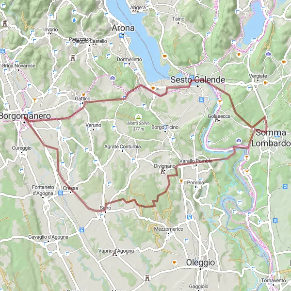 Miniatura della mappa di ispirazione al ciclismo "Avventura Gravel tra Colline e Boschi" nella regione di Piemonte, Italy. Generata da Tarmacs.app, pianificatore di rotte ciclistiche