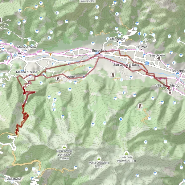 Miniaturní mapa "Gravel podél řeky do San Giorio di Susa" inspirace pro cyklisty v oblasti Piemonte, Italy. Vytvořeno pomocí plánovače tras Tarmacs.app