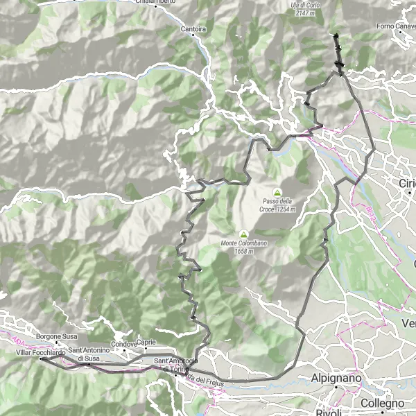Miniatura della mappa di ispirazione al ciclismo "Giro in bici da Borgone Susa" nella regione di Piemonte, Italy. Generata da Tarmacs.app, pianificatore di rotte ciclistiche