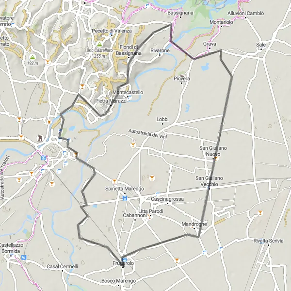 Mapa miniatúra "Povestná cesta po ceste" cyklistická inšpirácia v Piemonte, Italy. Vygenerované cyklistickým plánovačom trás Tarmacs.app