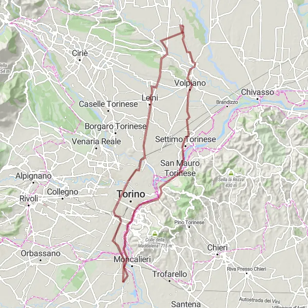 Miniatura della mappa di ispirazione al ciclismo "Avventura in bicicletta tra San Benigno Canavese e Bosconero" nella regione di Piemonte, Italy. Generata da Tarmacs.app, pianificatore di rotte ciclistiche