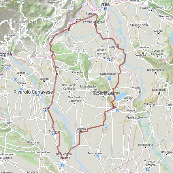 Miniature de la carte de l'inspiration cycliste "Exploration gravel près d'Agliè" dans la Piemonte, Italy. Générée par le planificateur d'itinéraire cycliste Tarmacs.app