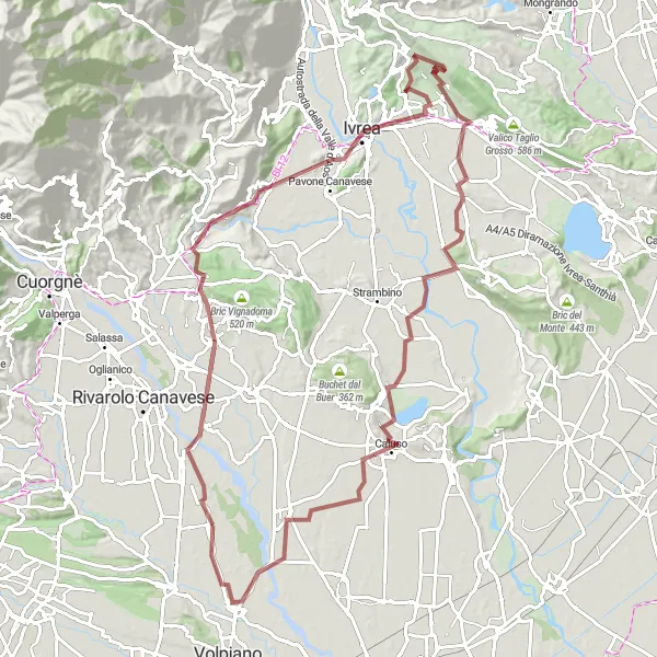Map miniature of "Scenic Gravel Route to Agliè and Carrone" cycling inspiration in Piemonte, Italy. Generated by Tarmacs.app cycling route planner