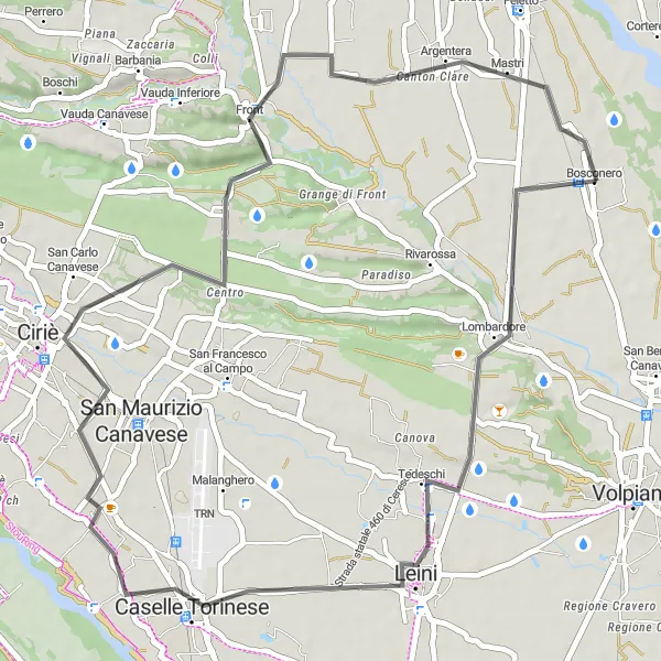 Miniature de la carte de l'inspiration cycliste "Escapade autour de Turin" dans la Piemonte, Italy. Générée par le planificateur d'itinéraire cycliste Tarmacs.app